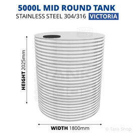 5000 Litre Mid Round Stainless Steel Water Tank (Victoria)