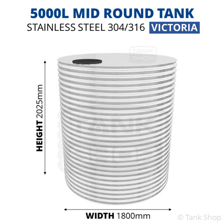 5000l round water tank dimensions