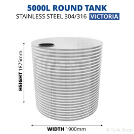 5000 Litre Round Stainless Steel Water Tank (Victoria) - 1900x1875mm
