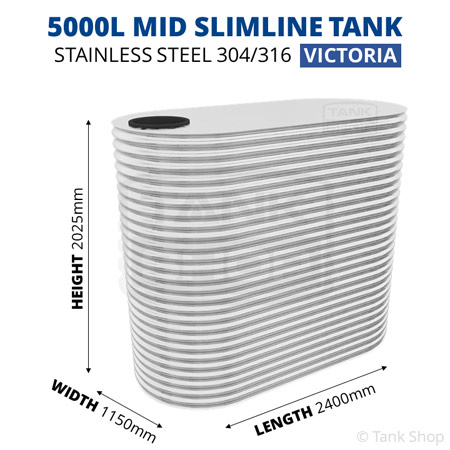5000 Litre Mid Slimline Stainless Steel Water Tank (Victoria)