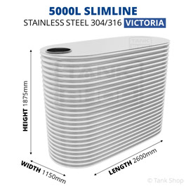 5000 Litre Slimline Stainless Steel Water Tank (Victoria) - 1150x2600x1875mm