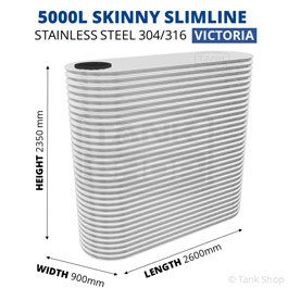 5000 Litre Skinny Slimline Stainless Steel Water Tank (Victoria)