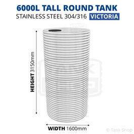 6000 Litre Tall Round Stainless Steel Water Tank (Victoria)