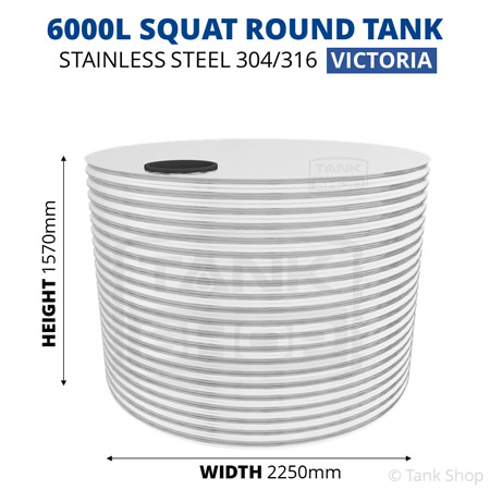 6000 Litre Squat Round Stainless Steel Water Tank (Victoria)