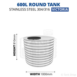 600 Litre Round Stainless Steel Water Tank (Victoria)