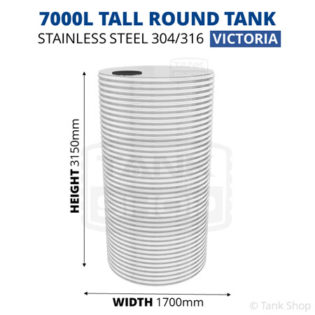 7000l round water tank dimensions