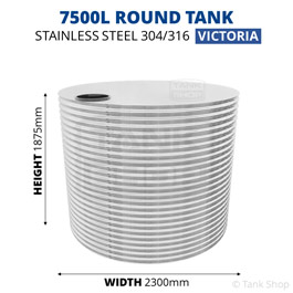 7500 Litre Round Stainless Steel Water Tank (Victoria) - 2300x1875mm